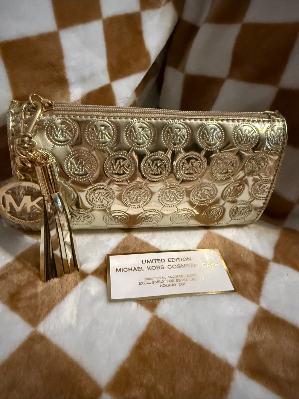 Michael Kors Limited Edition Gold Metallic Monogram Cosmetic Bag EC